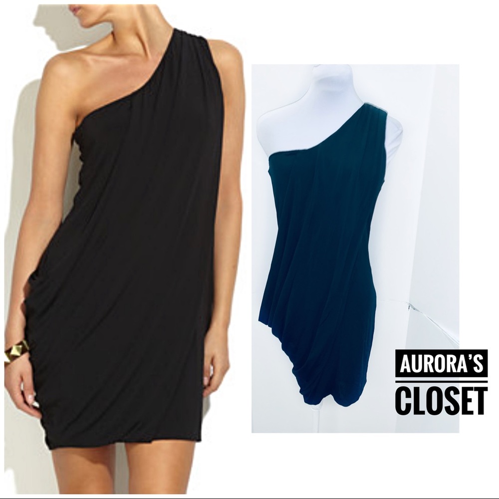 Diane Von Furstenberg 4 Black One Shoulder Bodycon Dress Ruched Cowl Drape